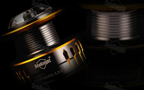 Black and gold SeaKnight Archer2 spinning reel with 5.2 1 gear ratio and CNC aluminium spool for saltwater fishing
