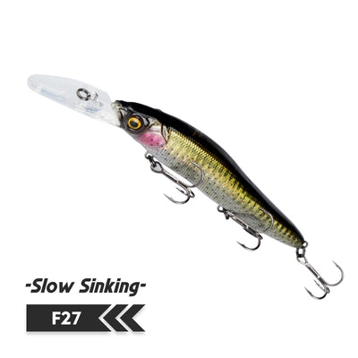 110mm minnow wobbler hard bait in dark olive-green with pink head spots, treble hooks
