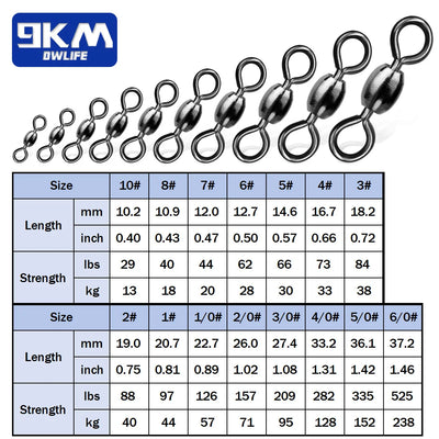 9KM DWLIFE Crane Barrel Swivel – Black Nickel SUS304 | Size #10 to #1 | 13–44kg | 50–200pc