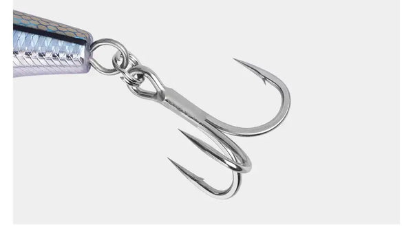 Fishing lure treble hooks with metal eyelet, silver finish