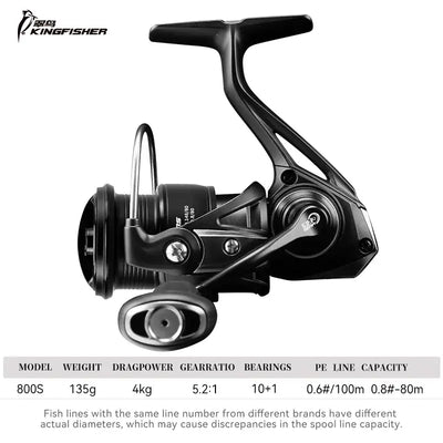 KINGFISHER 800S spinning reel, black frame and handle, front view