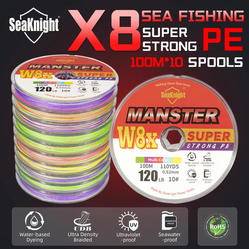 Multicolor PE sea fishing line spool, X8 super-strong, two-layer coated, UV & saltwater proof
