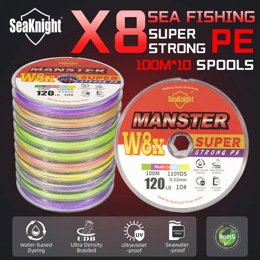 Multicolor PE sea fishing line spool, X8 super-strong, two-layer coated, UV & saltwater proof