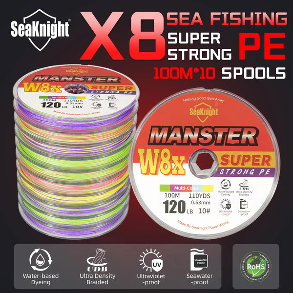 Multicolor PE sea fishing line spool, X8 super-strong, two-layer coated, UV & saltwater proof