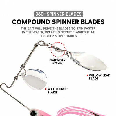 Compound spinner blades jig with swivel and willow leaf and water-drop blades