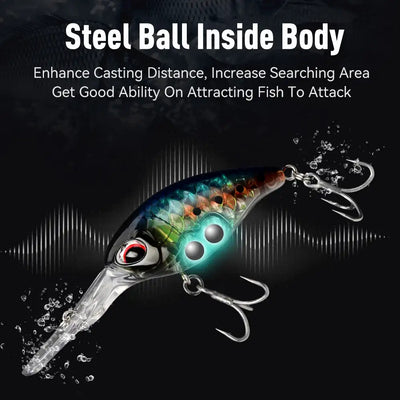 Floating crankbait lure with turquoise head, silver lip, and red-eye treble hooks