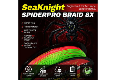 SeaKnight SPIDERPRO X8 8-Strand Braid – Si+ Two-Layer Coating | Ultra-Density | 15–100lb | 100m | 4 Colours