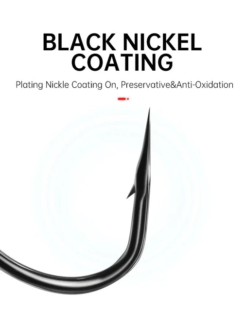 Black nickel coated crank fishing hook with curved point and wide gap