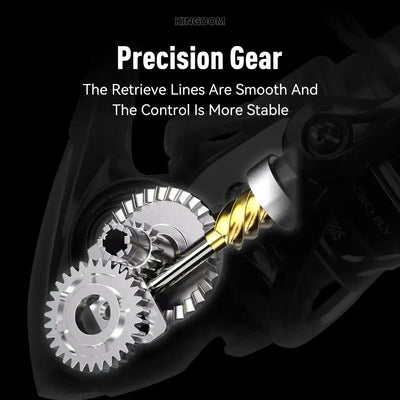 Ultralight spinning reel detail view of precision gear and internal drive components