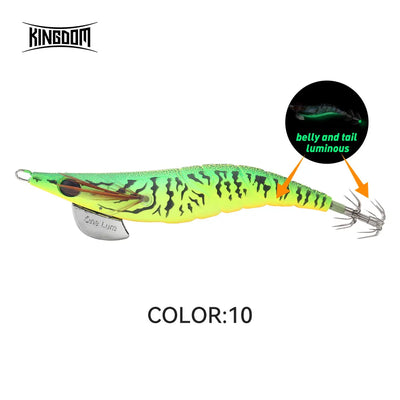 Neon green squid jig lure with luminous belly and tail and double tentacle hooks