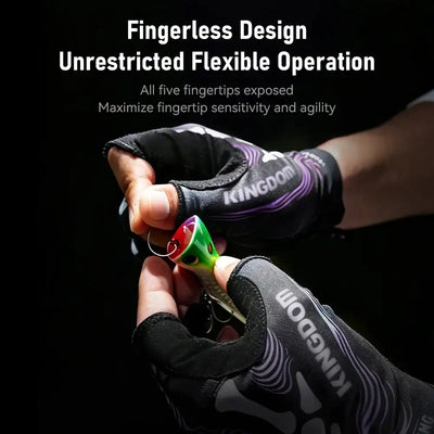 Black half-finger ice silk gloves with purple swirl fingerless grip