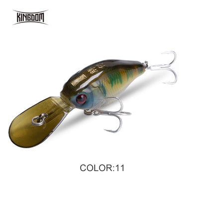 Minnow crankbait lure in dark green and gold with red eye and treble hooks