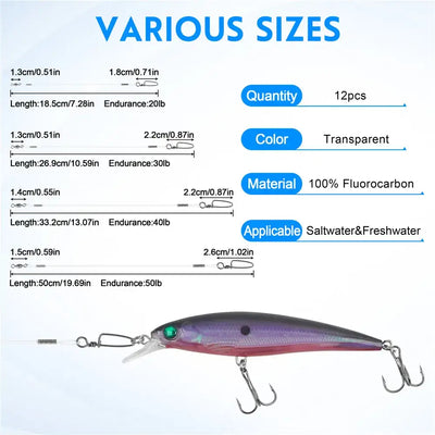 Fluorocarbon fishing leader rig with snap swivel and hook attachment
