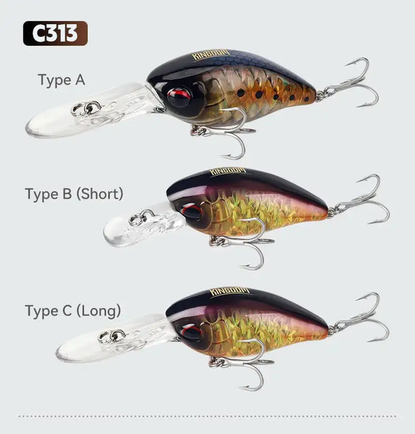 Set of three floating crankbait minnow lures in dark blue and silver with treble hooks