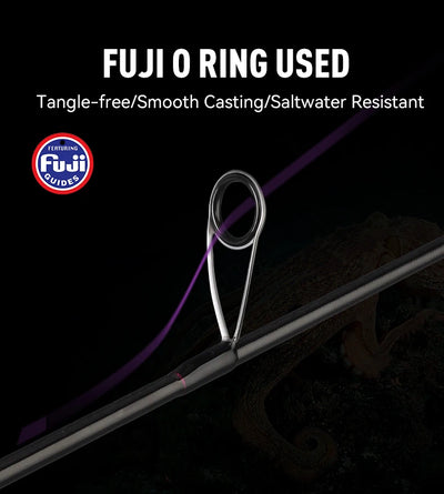 Squid jigging rod with purple carbon blank and silver Fuji-style guide ring