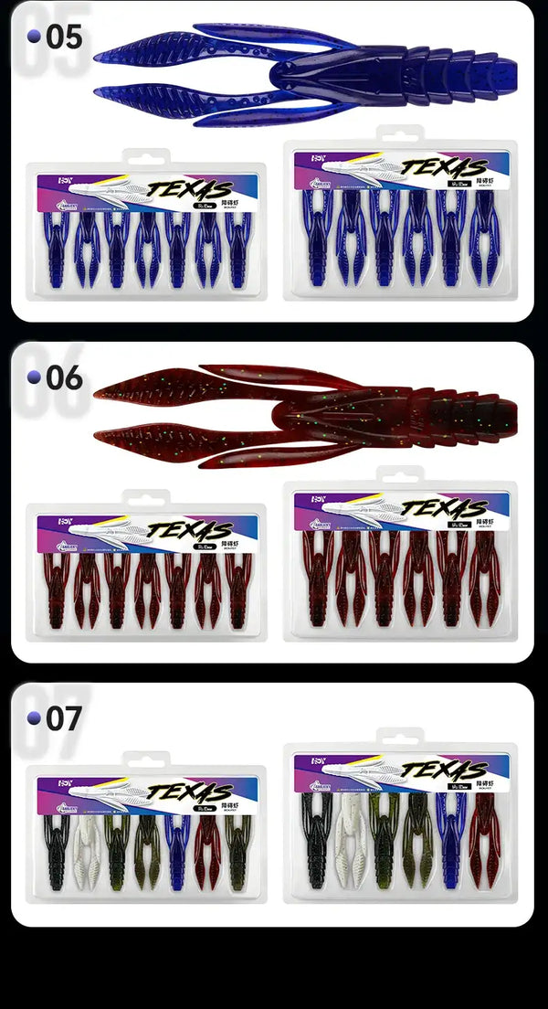 Set of soft plastic fishing lures, blue and dark red paddle-tail grubs
