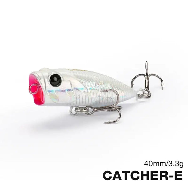 Tsurinoya CATCHER 40F popper lure, translucent white with pink lip and treble hooks