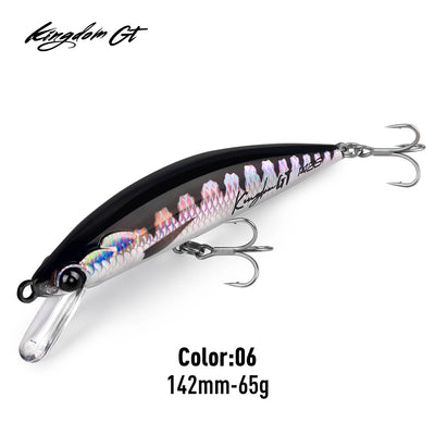 Iridescent white sinking minnow lure with dark back, clear lip and three treble hooks