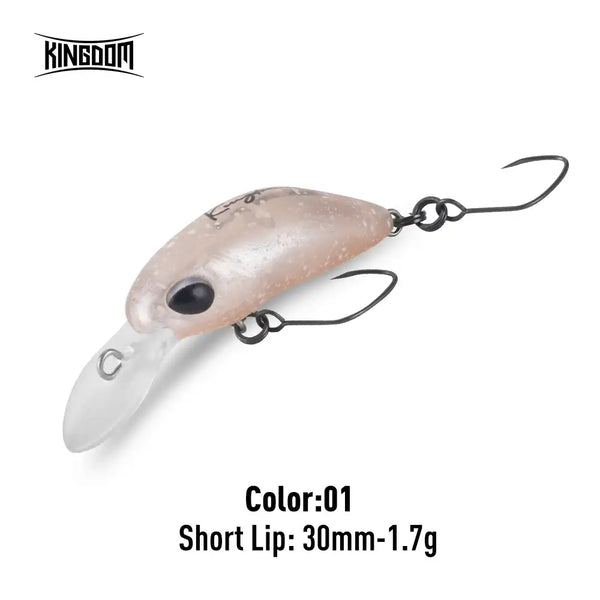 Artificial crankbait minnow lure, pale beige with black eye, short lip, treble hooks