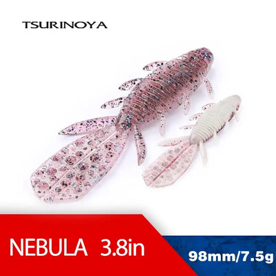 Pink Nebula shrimp soft lure set, two 3.8in silicone baits with glitter speckles.