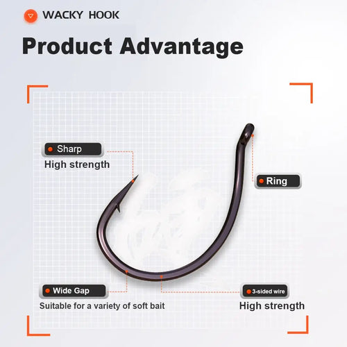 Drop shot hook close-up illustration with wide gap and sharp high-strength wire