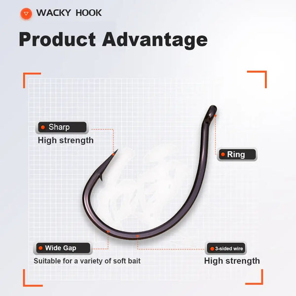 Drop shot hook close-up illustration with wide gap and sharp high-strength wire