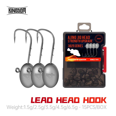 Lead head jig hooks set with gray oval weights and multiple curved hooks in a pack