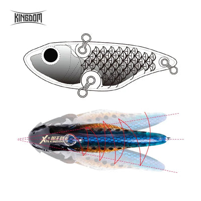 Kingdom VIB sinking crankbait design diagram with treble hooks and split rings