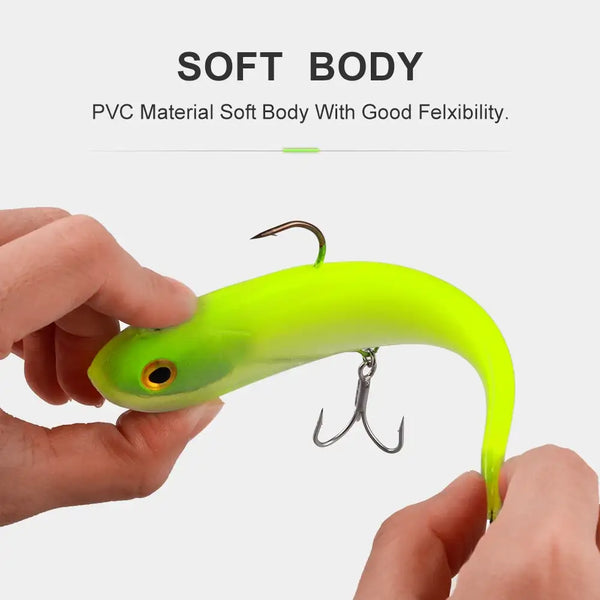 Neon green PVC soft body swimbait spinner lure with treble hook