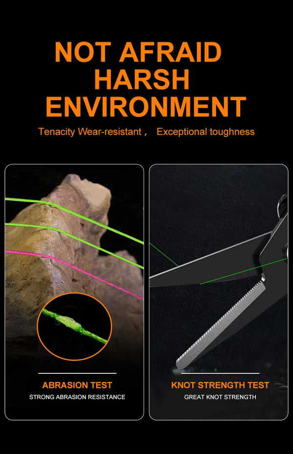 Microfly 4-strand PE line abrasion test, strong resistance strand shown