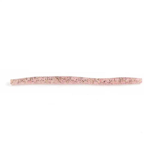 Light pink speckled silicone worm bait lure with glitter texture, long flexible body