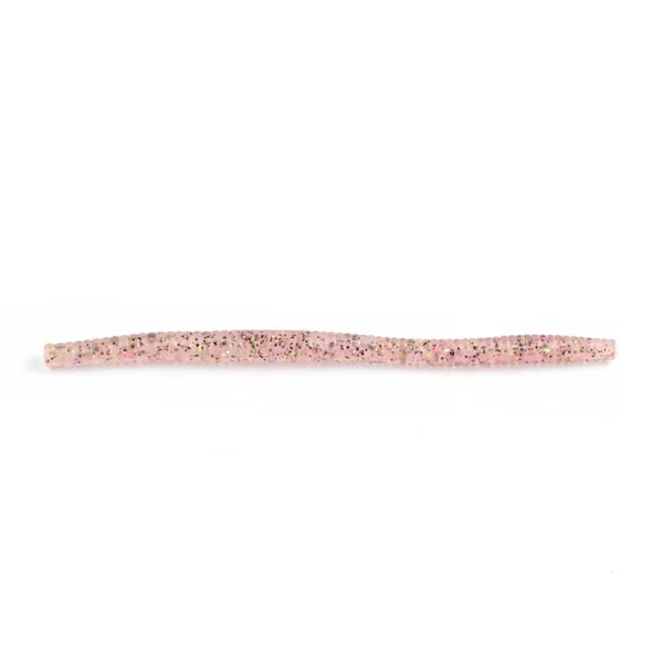 Light pink speckled silicone worm bait lure with glitter texture, long flexible body