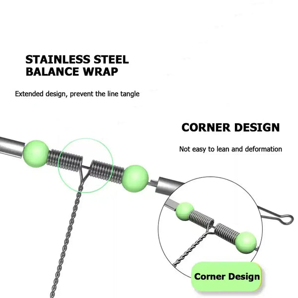 Stainless steel balance wrap corner design with green beads and tandem hook