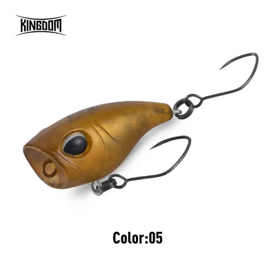 Floating fishing lure, golden brown body with black eye and two treble hooks