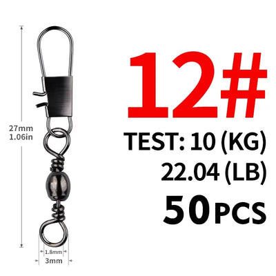 Fishing swivel connector snap clip, size 12#, 27mm, test 10kg, 50 pcs