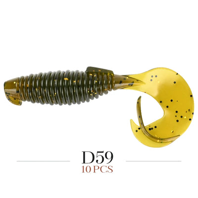 Fishing lure grub flapper bait, yellow with speckles, soft silicone, 10 pcs