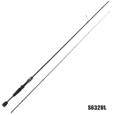 Spinning fishing rod with black handle and reel seat, C632UL model, slim blank.
