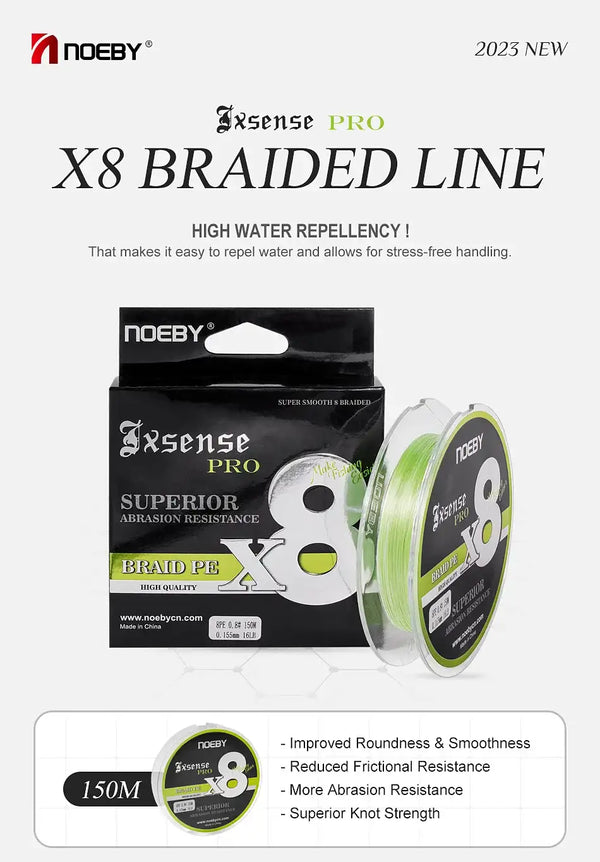 Noeby Ixense Pro X8 braided line box and fluorescent green 150m spool