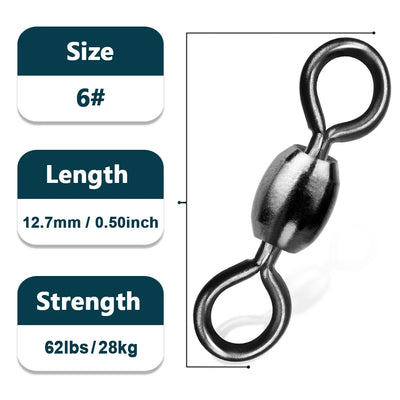 9KM DWLIFE Crane Barrel Swivel – Black Nickel SUS304 | Size #10 to #1 | 13–44kg | 50–200pc
