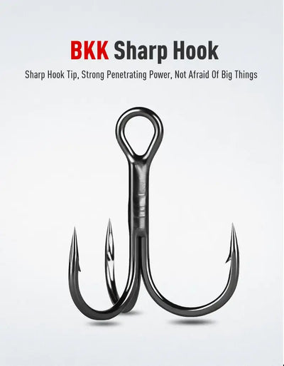 Black BKK sharp hook with three curved points and sturdy eyelet for secure attachment on LEYDUN Z-Claw topwater stickbait