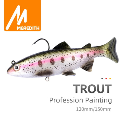 Weighted soft swimbait lure, speckled trout pattern with 3D eyes and T-tail