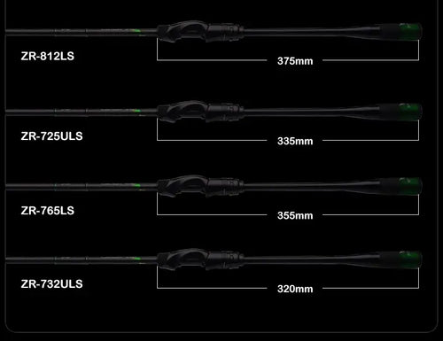 Grip length chart for ZR-812LS to ZR-732ULS, shows 320–375 mm