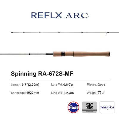Spinning fishing rod, cork reel seat, black-and-white blank, RA-672S-MF Reflex Arc