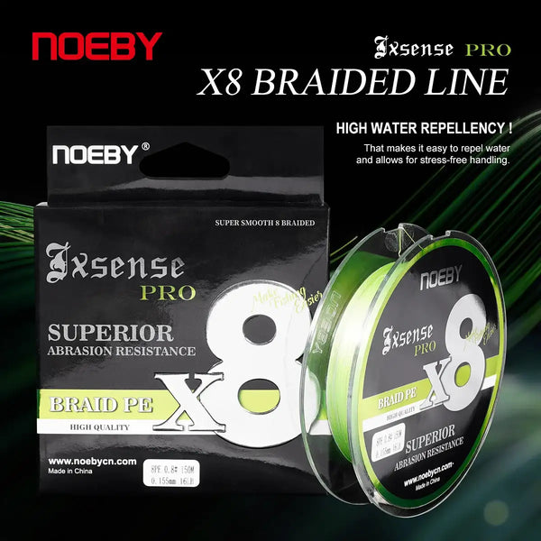 Noeby X8 braided fishing line package with fluorescent green 8-braid spool