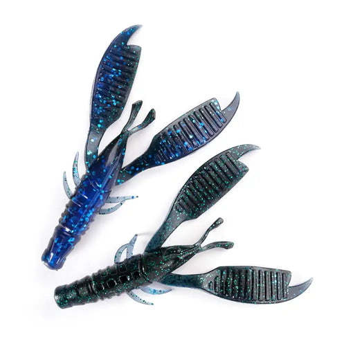 Blue glitter craw flapper soft plastic jig trailer with ribbed claws