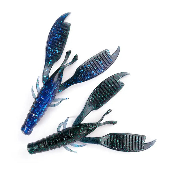 Blue glitter craw flapper soft plastic jig trailer with ribbed claws
