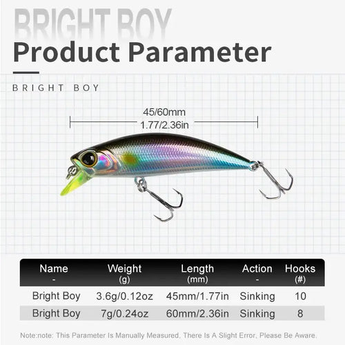 Sinking minnow lure, green and blue with chartreuse belly, two treble hooks