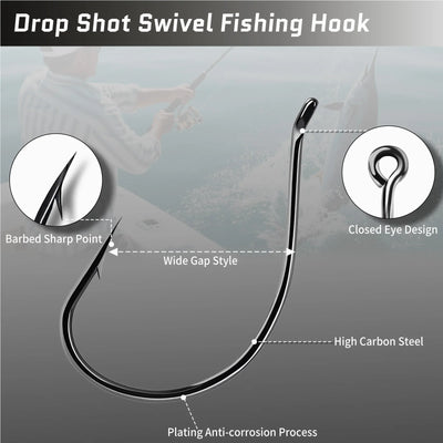 9KM DWLIFE Drop Shot & Wacky Rig Hooks – Black Nickel High Carbon Steel | Size #4 to #3/0 | 50–200pc