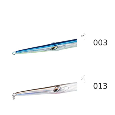 Sinking pencil lure set: blue/silver (003) and silver/brown (013), treble hooks