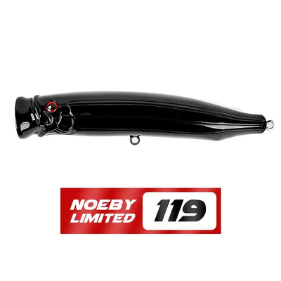 Noeby topwater wobbler fishing lure, black body with red eye and treble hooks